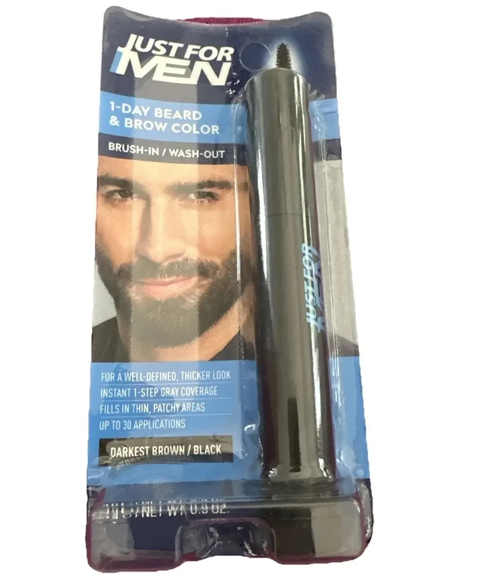 JUST FOR MEN 1 Day Beard & Brow DARKEST BROWN/BLACK Color Brush In/Wash Out NEW